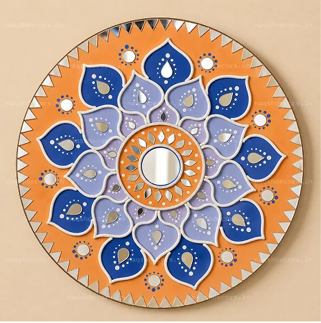 Handcrafted Mirror Mandala Wall Decor Set – Blue & Orange thumbnail 2