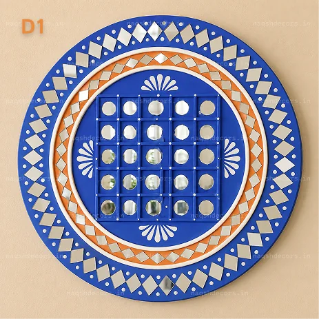 Handcrafted Mirror Mandala Wall Decor Set – Blue & Orange thumbnail 3