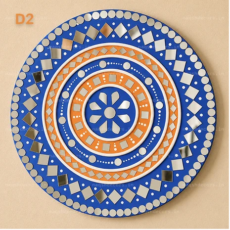 Handcrafted Mirror Mandala Wall Decor Set – Blue & Orange thumbnail 4