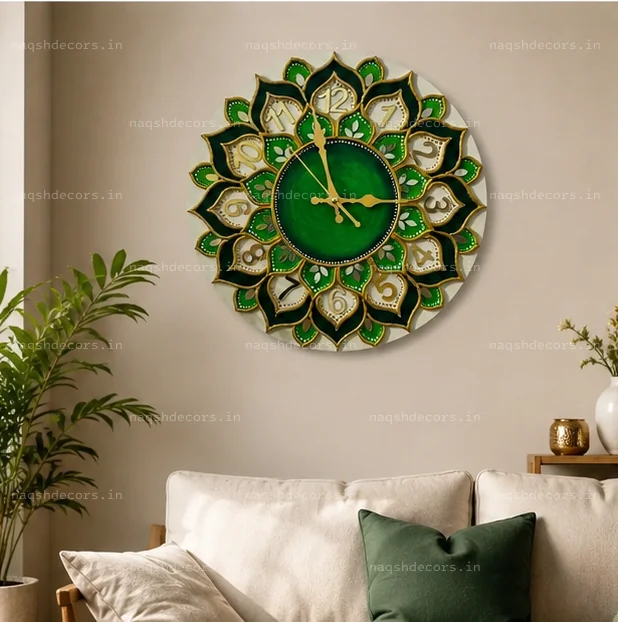 Traditional Lotus Lippan Art Wall Clock (18-Inch) for Living Room & Gifting 🕒 thumbnail 2
