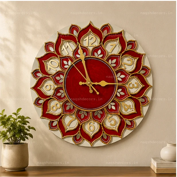 Traditional Lotus Lippan Art Wall Clock (18-Inch) for Living Room & Gifting 🕒 thumbnail 7