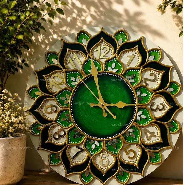 Traditional Lotus Lippan Art Wall Clock (18-Inch) for Living Room & Gifting 🕒